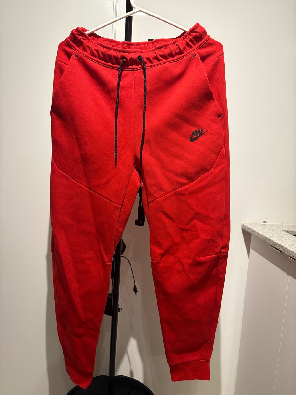 Nike Red Jogger Sweatpants with Black Logo Accents